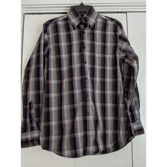 J Ferrar Modern Fit Men's Cotton Dress Casual Shirt - Size Small 14.5 Purple blk - Picture 2 of 6